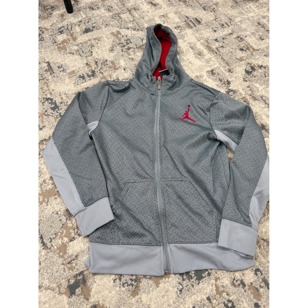 Jordan Kids Grey Red Therma-FIT Full Zip Hoodie Jumpman Jacket Large 12-13 YRS